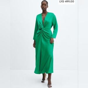 Mango Emerald Green satin dress with knot
